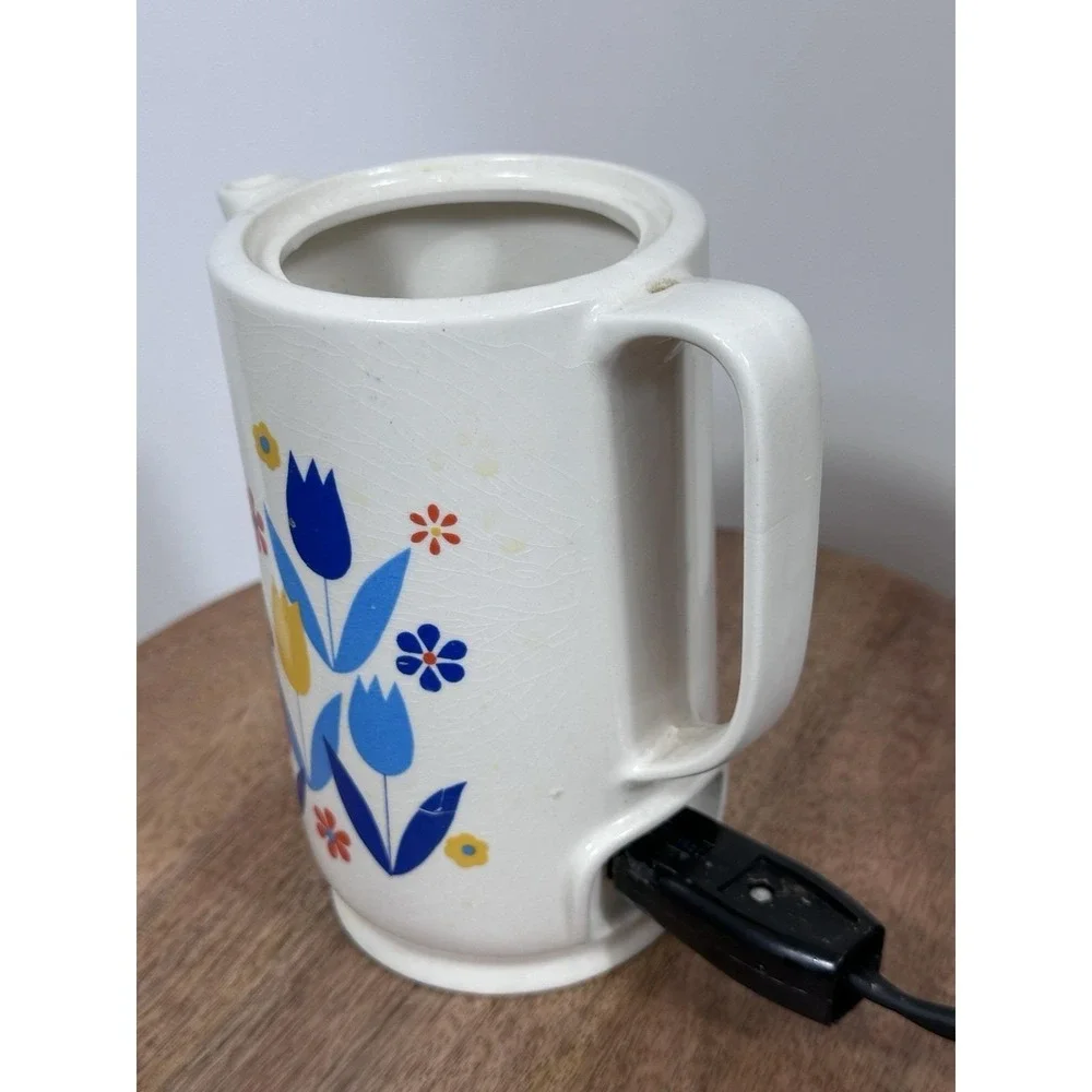 Vintage Ceramic Tulips Electric Working Teapot Yellow Blue Red Design
